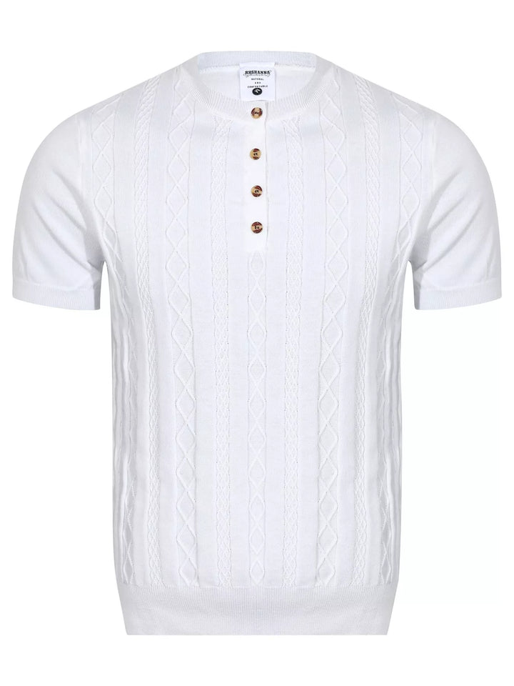 Maison Cable-Knit Short-Sleeve Henley for men