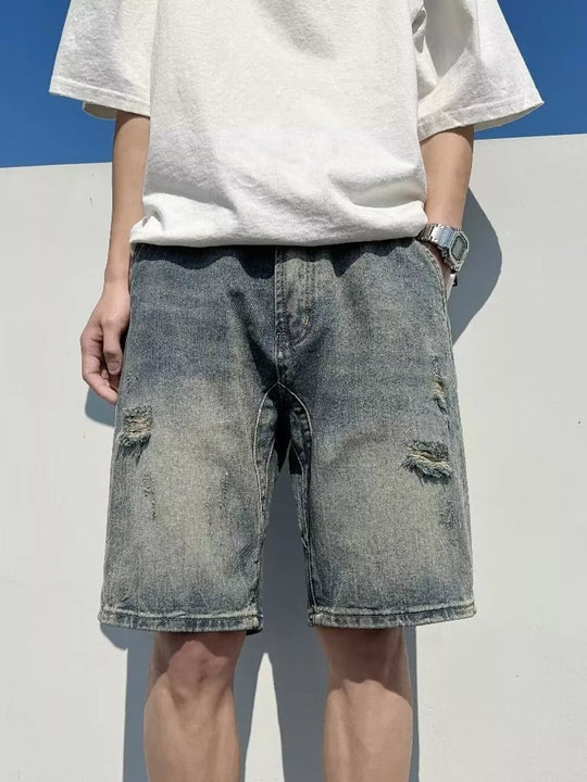 Another view: Men's Full Size Distressed Wash Denim Shorts Plus