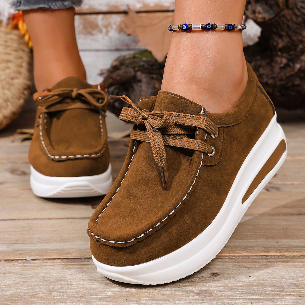 Women's Platform Loafers - Lace-Up Wedge Heel Casual Shoes