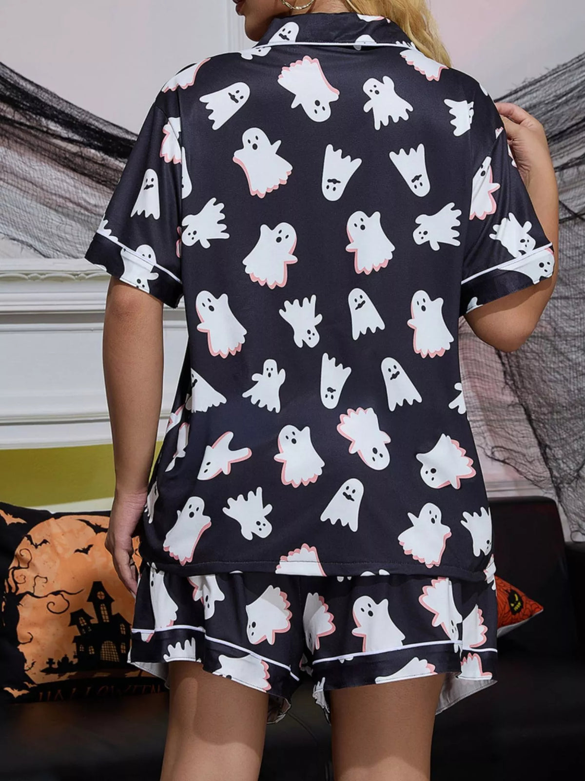 Ghost Print Button-Down Lounge Set