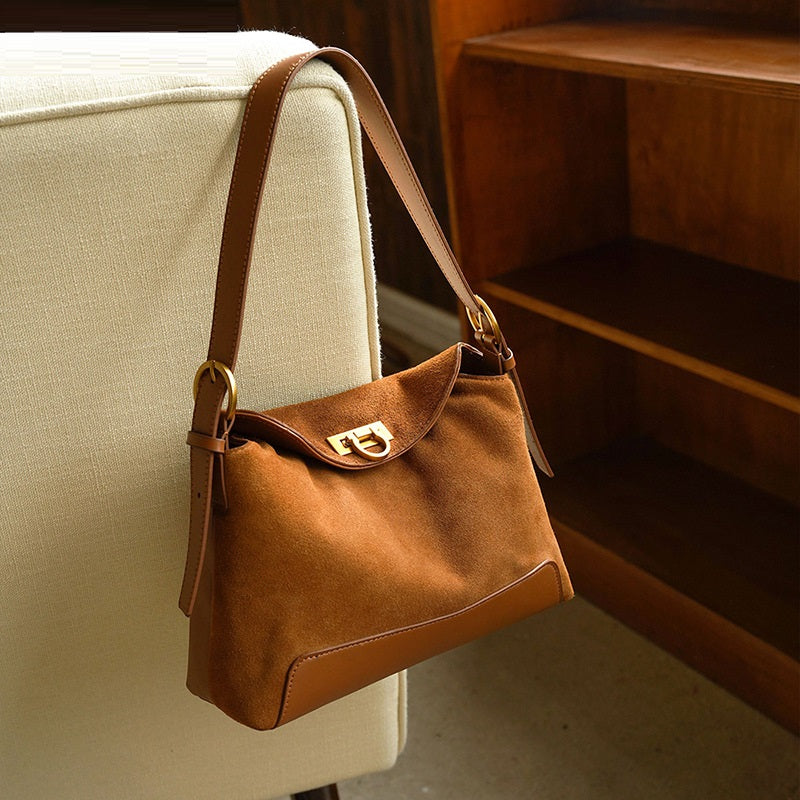 Sophisticated Suede Women's Tote Bag - Genuine Leather Handbag with Multiple Compartments