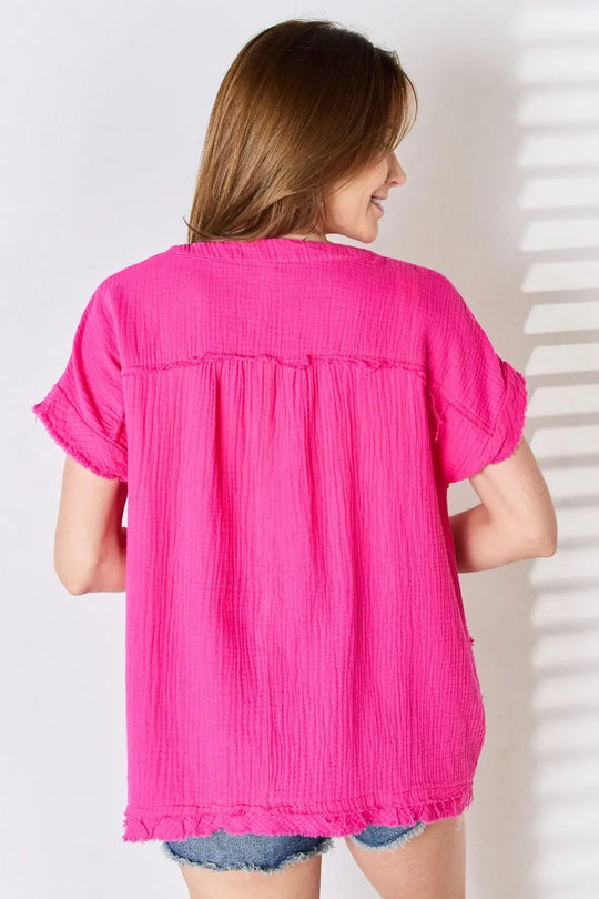 Another view: Curve Raw Hem Short Sleeve Top