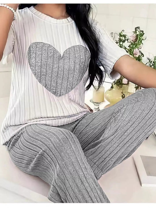 Another view: Heart Ribbed Knit Top and Pants Lounge Set