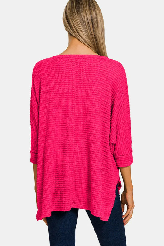 Another view: V-Neck High-Low Jacquard Knit Top