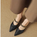 Women's Chain Strappy Pointed-Toe Flat Sandals | Low Heel Microfiber Dress Sandals