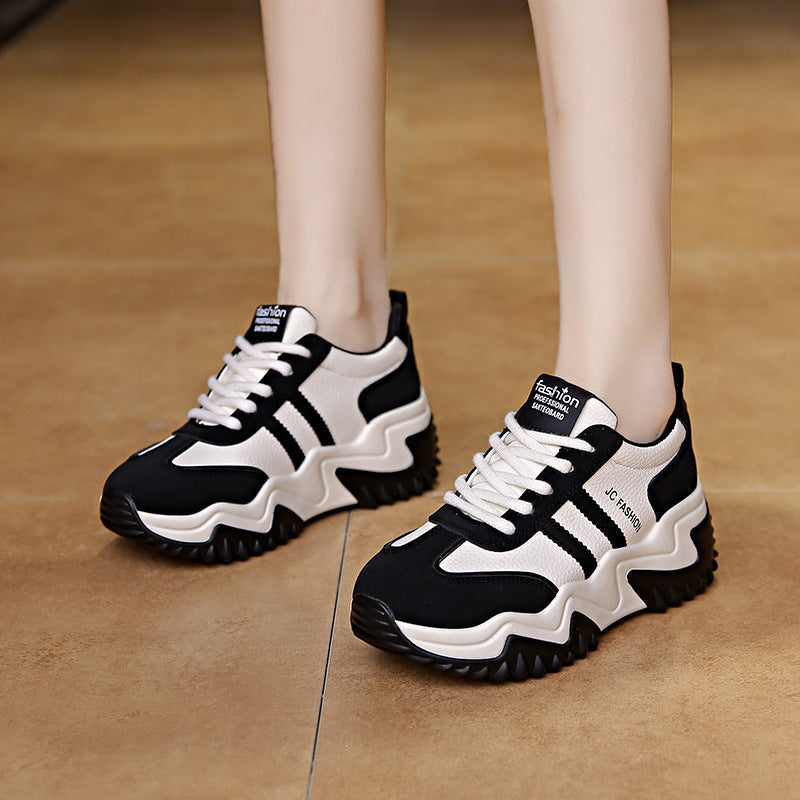 Women's Thick Sole Running Sneakers - Casual Platform Sneakers with Height Enhancement