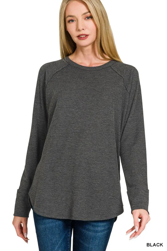 Another view: Zenana Baby Waffle Long Sleeve Top
