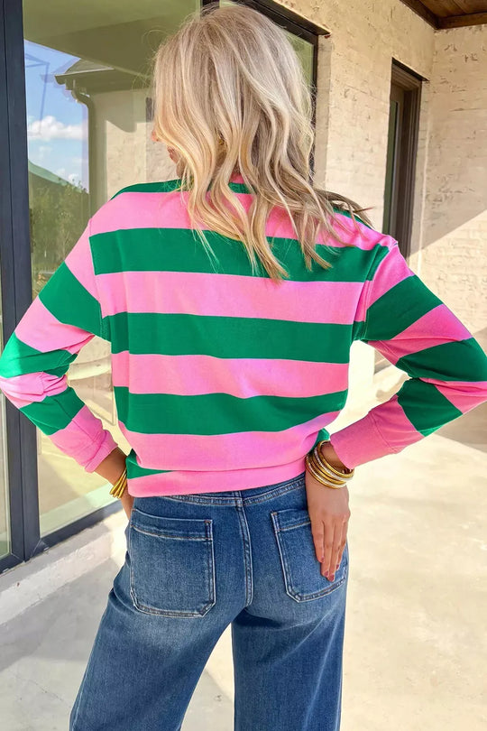 Another view: Stripe holly jolly Letter Embroidered Pullover Sweatshirt