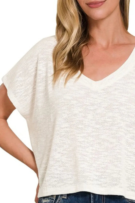 Another view: Hacci Slub V-Neck Drop Shoulder Crop Top
