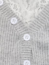 Women's grey ribbed lace-trim Henley top