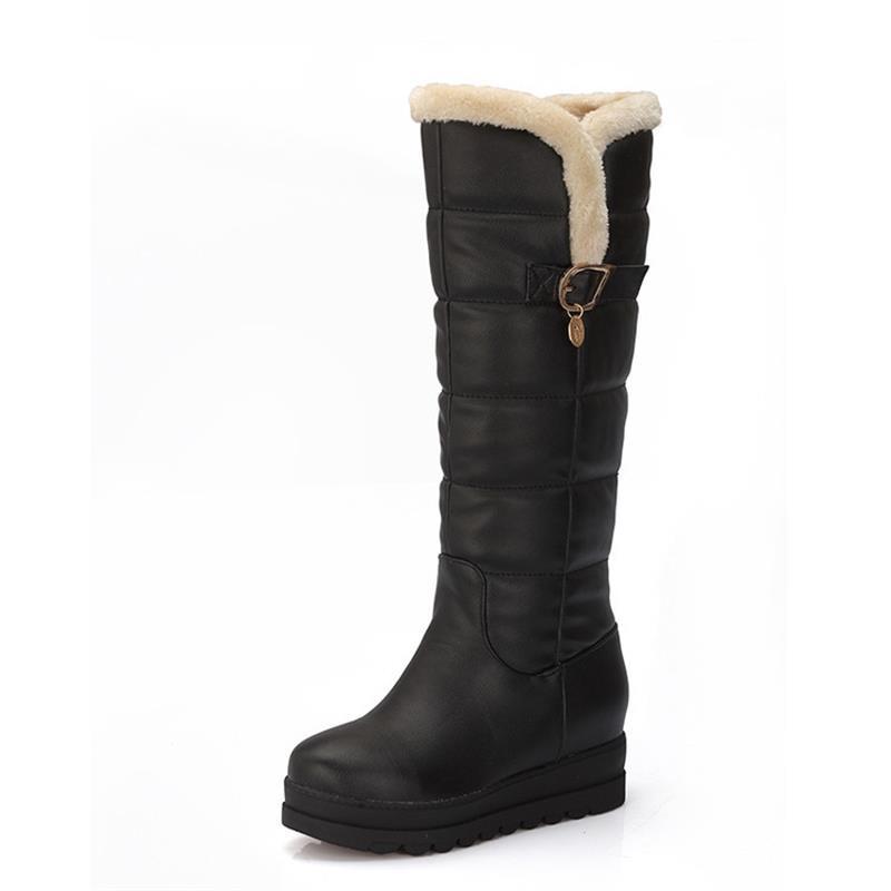 Women's Winter Warm Cotton Boots | Thick Wedge Sole, Metal Accents & Slip-On Design