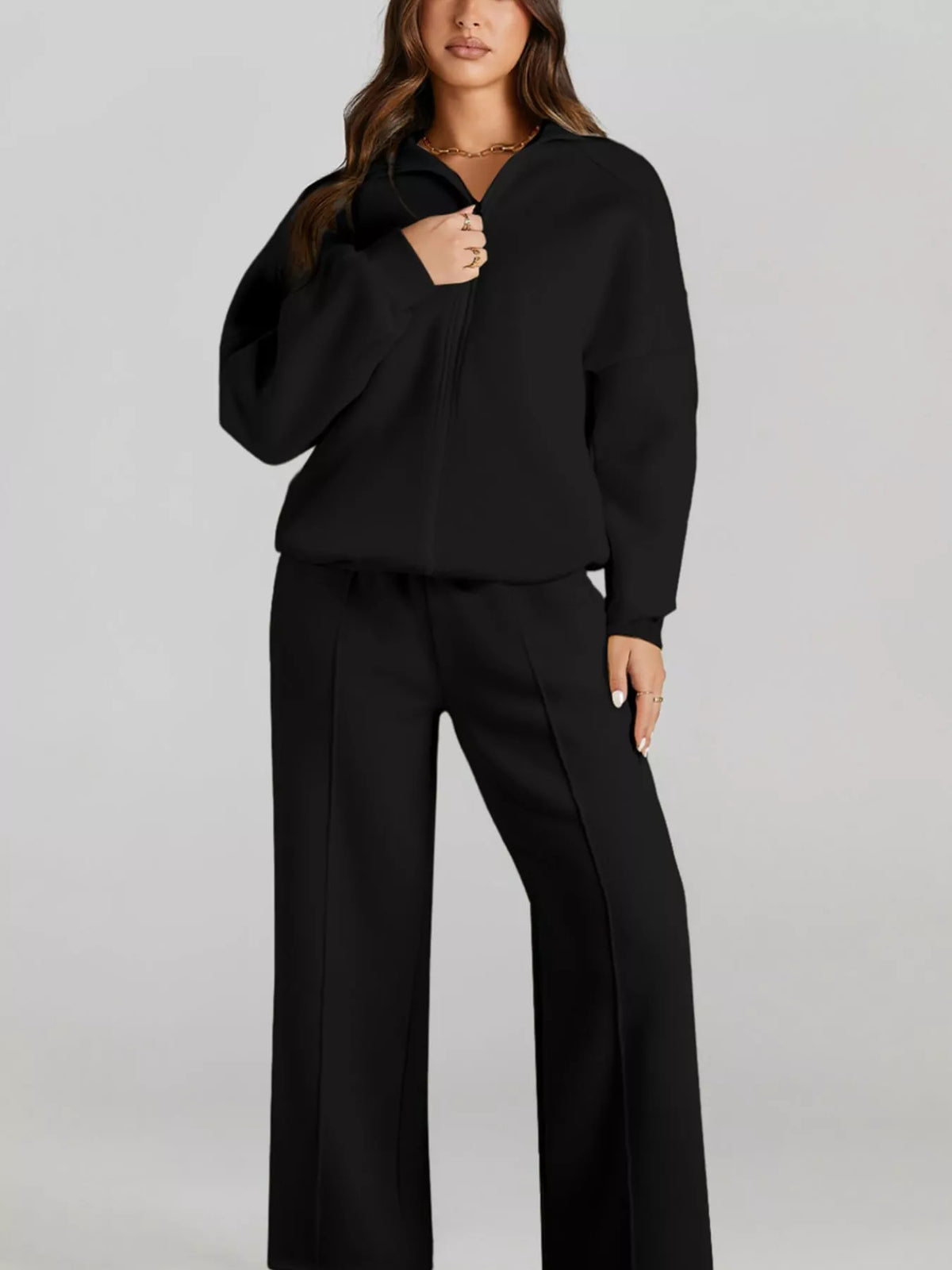 Drop Shoulder Zip-Up Jacket & Drawstring Pants Active Set