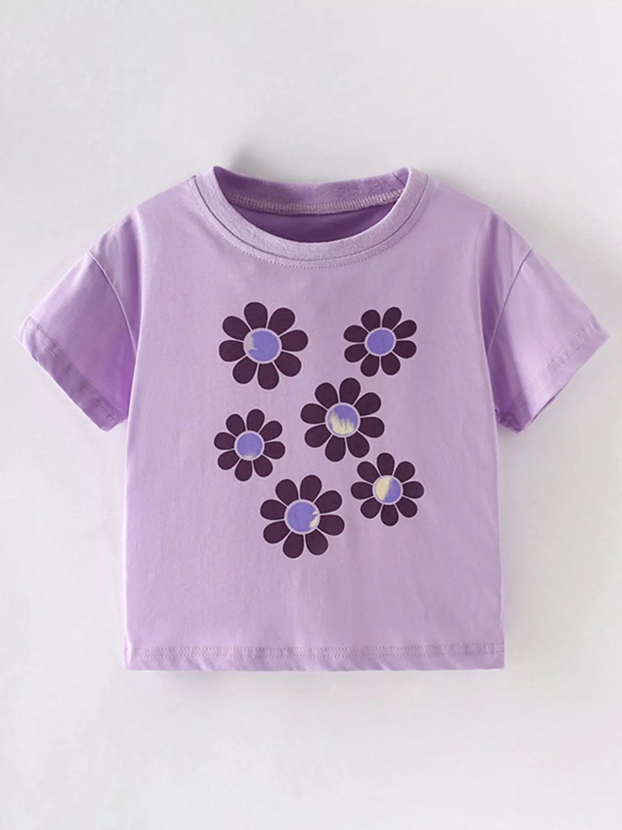 Girls’ Floral-Print Cotton T-Shirt — Lavender