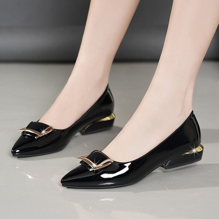 Women's Chunky Heel Pointed Toe Slip-On Pumps | Soft PU Leather Low Heel Dress Shoes