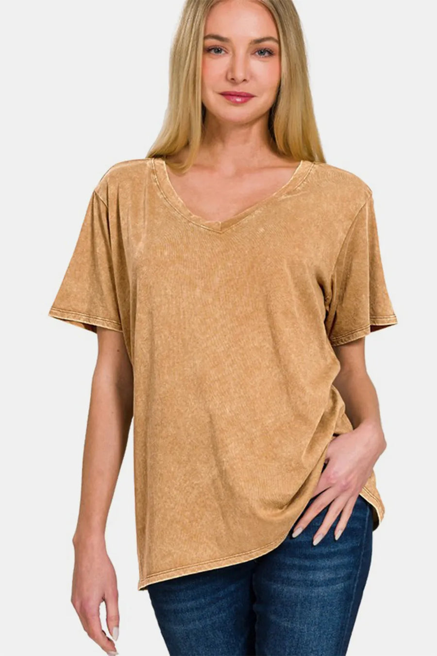 Curve Washed Short Sleeve V-Neck T-Shirt