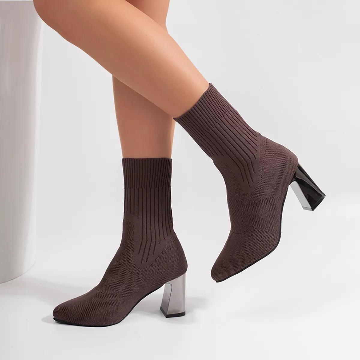 Women's Stretch-Knit Block-Heel Sock Boots