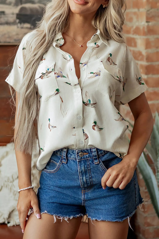 Another view: Mallard Printed Button Flap Pocket Short-Sleeve Shirt