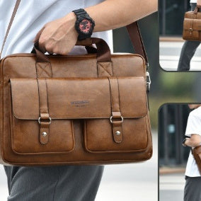 Men's Business Large-Capacity Shoulder Crossbody Briefcase | PU Leather Waterproof Bag