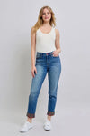 Judy Blue Camden Plaid Print Cuff Straight-Leg Jeans with Pockets — product view 5