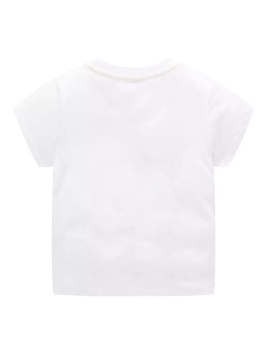 Another view: Kids’ Construction Vehicle Cotton T-Shirt — White