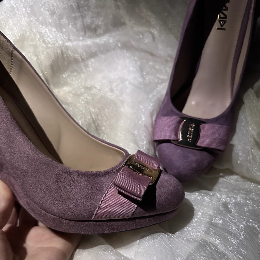 French-Style Vintage Suede Wedge Heels with Metal Buckles - Women's Platform Shoes