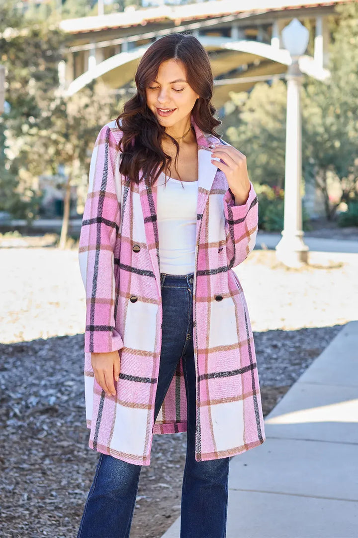 Plaid Button-Up Lapel Coat — Full Size