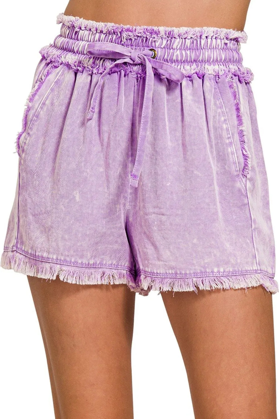 Mineral Frayed Hem Washed Shorts — B LAVENDER