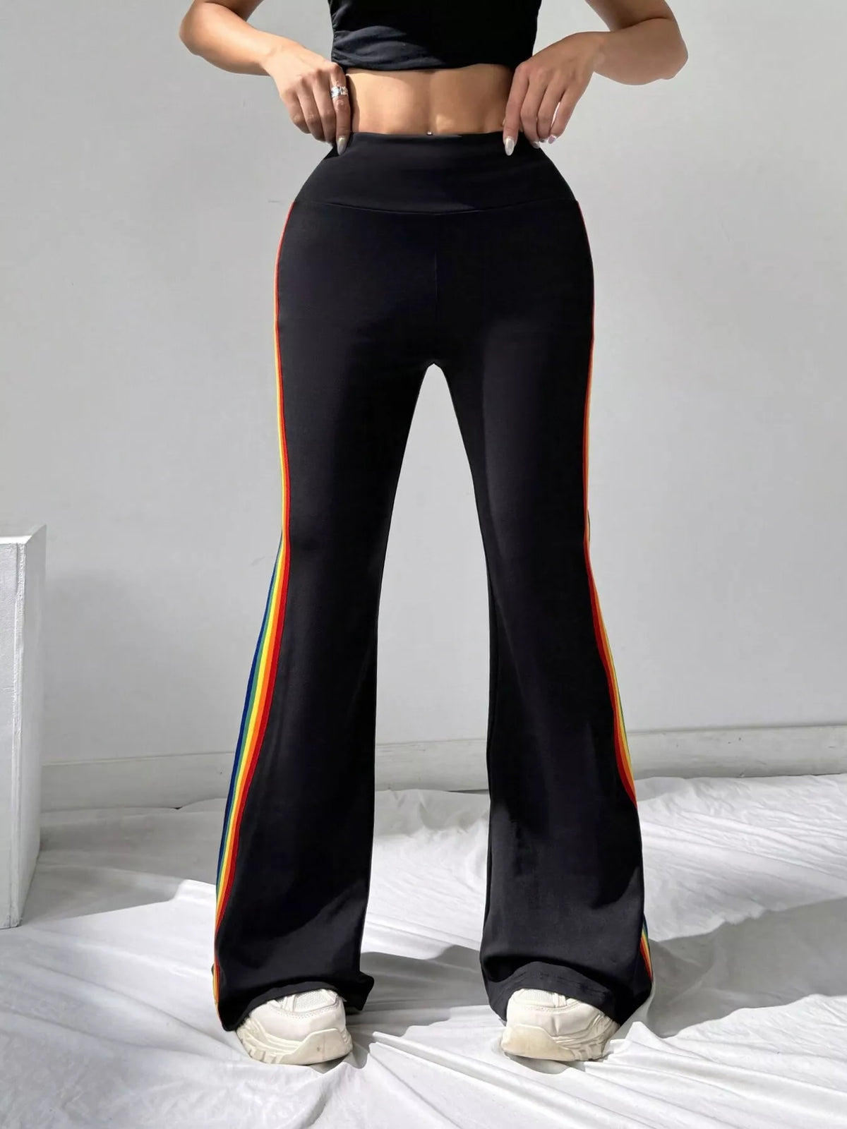 High-Waisted Side-Stripe Flare Active Pants