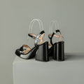 Women's Round Toe Chunky Heel Sandals with Buckle Closure – Microfiber Upper, Rubber Sole
