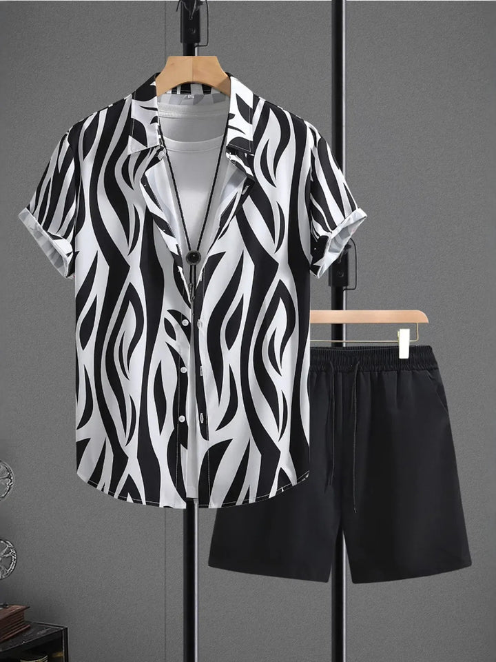 Men's Zebra-Print Shirt and Shorts Set