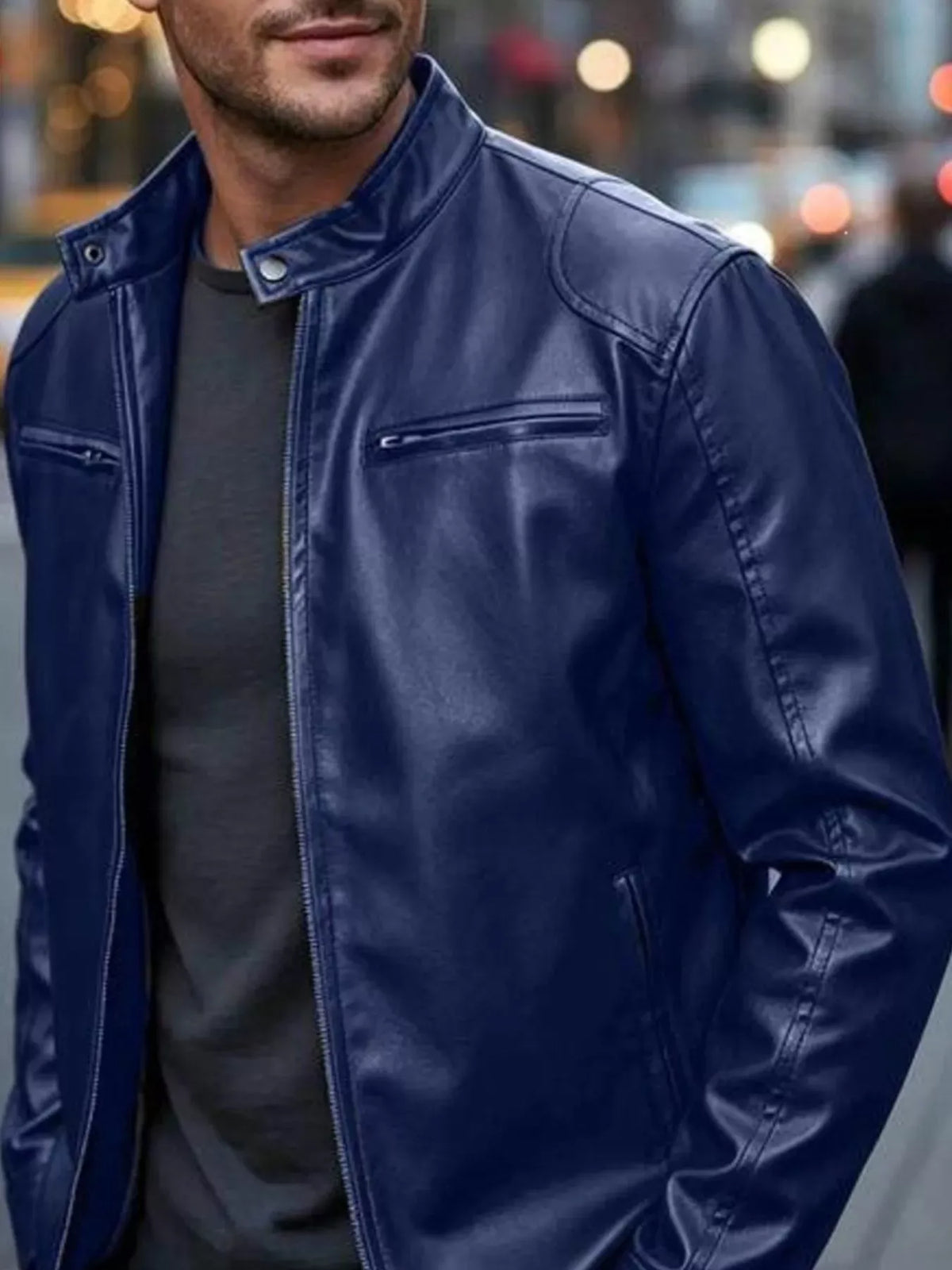 Men's Faux Leather Zip-Pocket Bomber — photo 14