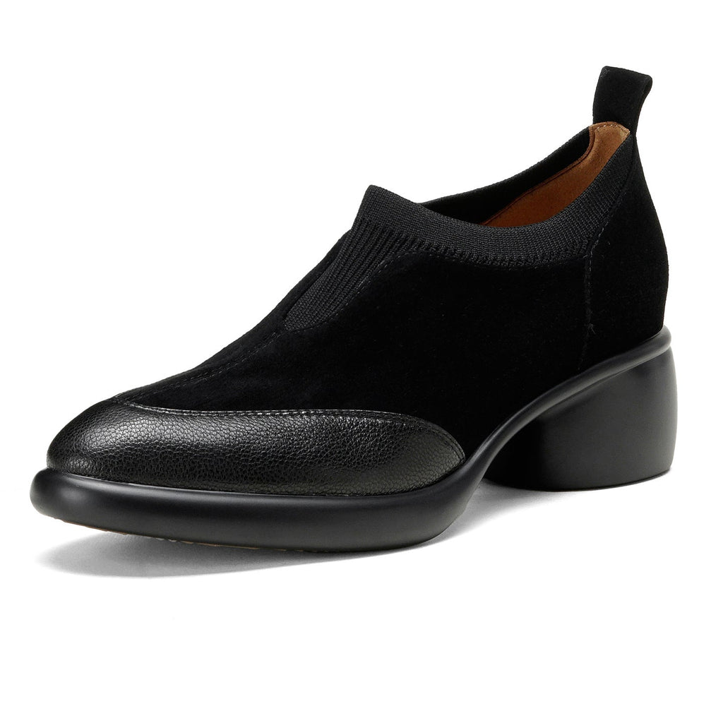 Women's Suede Mary Jane Chunky Heel Pumps - Round Toe Low Cut Single Strap Shoes