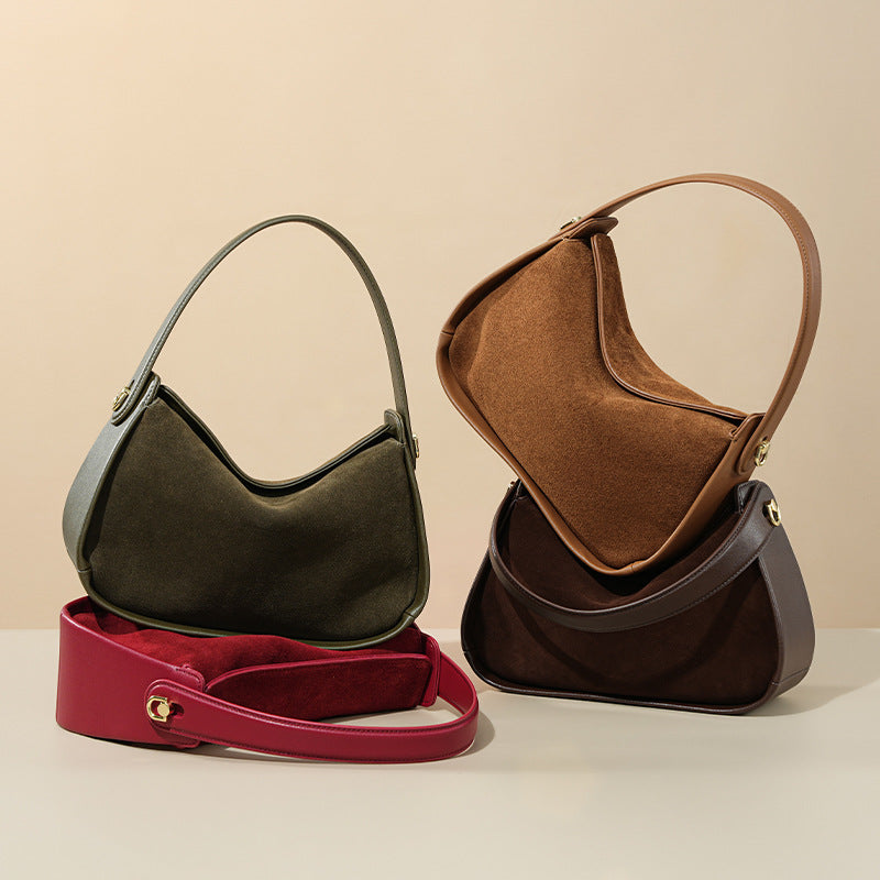 Women's Genuine Suede Leather Crossbody Bag – Vintage Style Shoulder Handbag