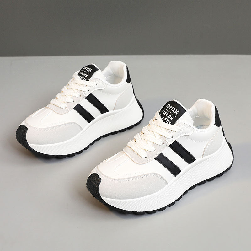 Women's Thick Soled PU Leather Color-Block Height Increasing Lace-Up Sneakers
