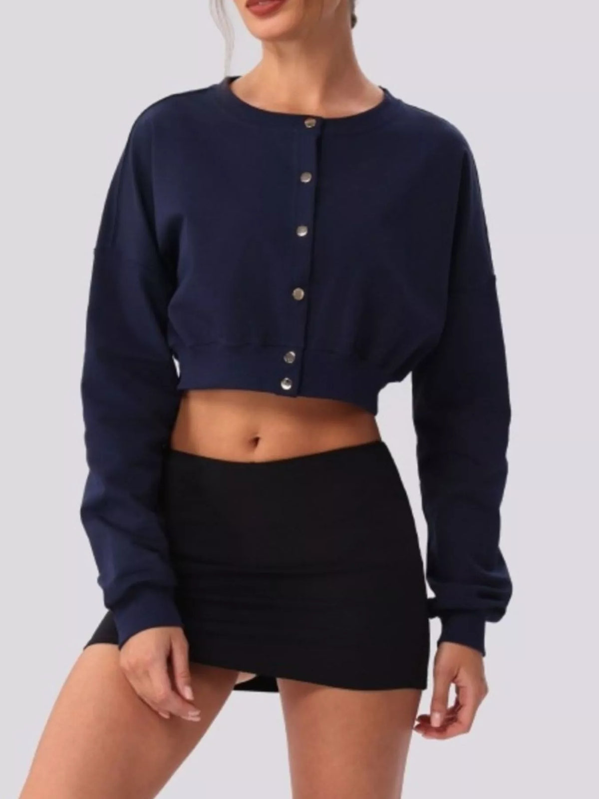 Cropped Button-Down Activewear Cardigan