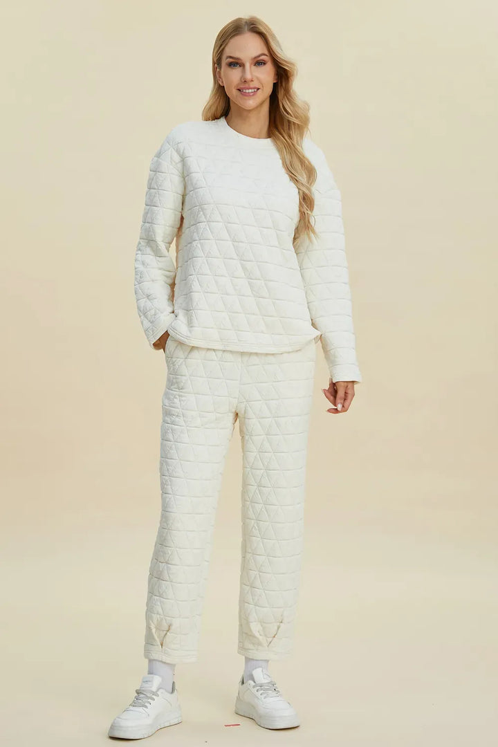 Textured Long-Sleeve Top & Pants Set — Full Size