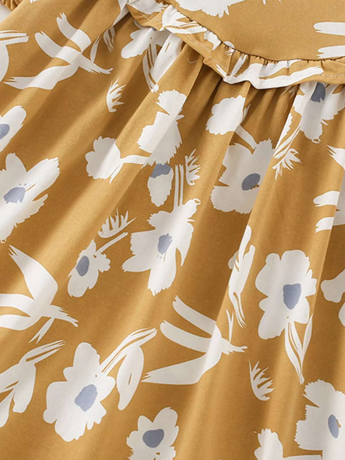 Mustard Floral Ruffle-Collar Dress
