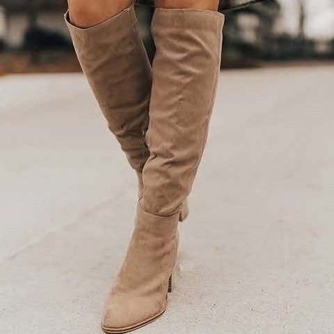 Chunky Heel Thigh-High Boots with Side Zipper for Petite Women | Black Apricot Brown