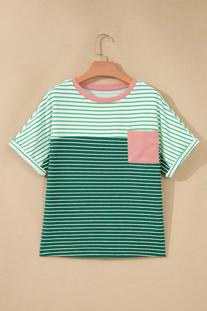 Striped Color-Block Relaxed T-Shirt — Gum Leaf
