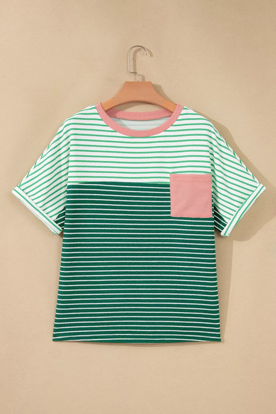 Striped Color-Block Relaxed T-Shirt — Gum Leaf