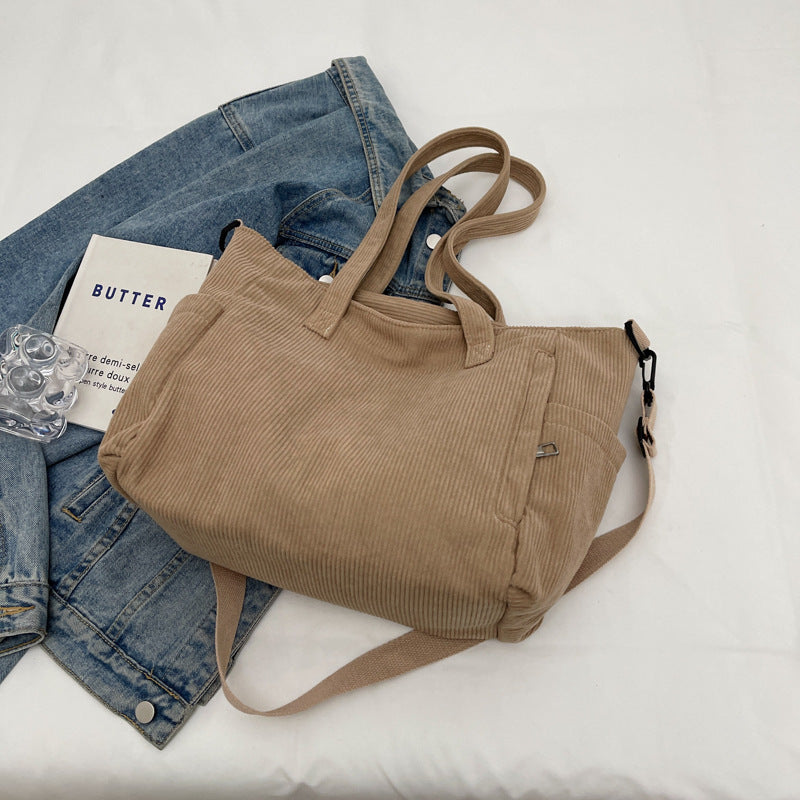 Large Capacity Corduroy Crossbody Bag – Casual Commuter Bucket Bag for Women