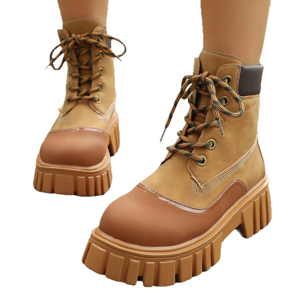 Women's Chunky Heel Vintage Ankle Boots – Plus Size Lace-Up Block Heel Booties