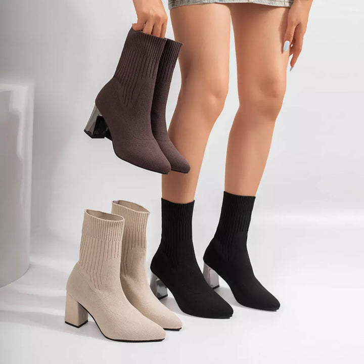 Women's Stretch-Knit Block-Heel Sock Boots