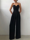 Full-size sweetheart-neck spaghetti-strap wide-leg jumpsuit
