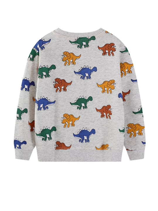 Another view: Kids’ Dinosaur-Print Cotton Sweatshirt — Light Gray