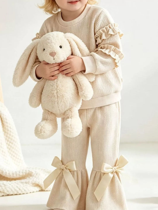 Another view: Girls' Ruffle-Sleeve Top & Bow Flare Pants Set
