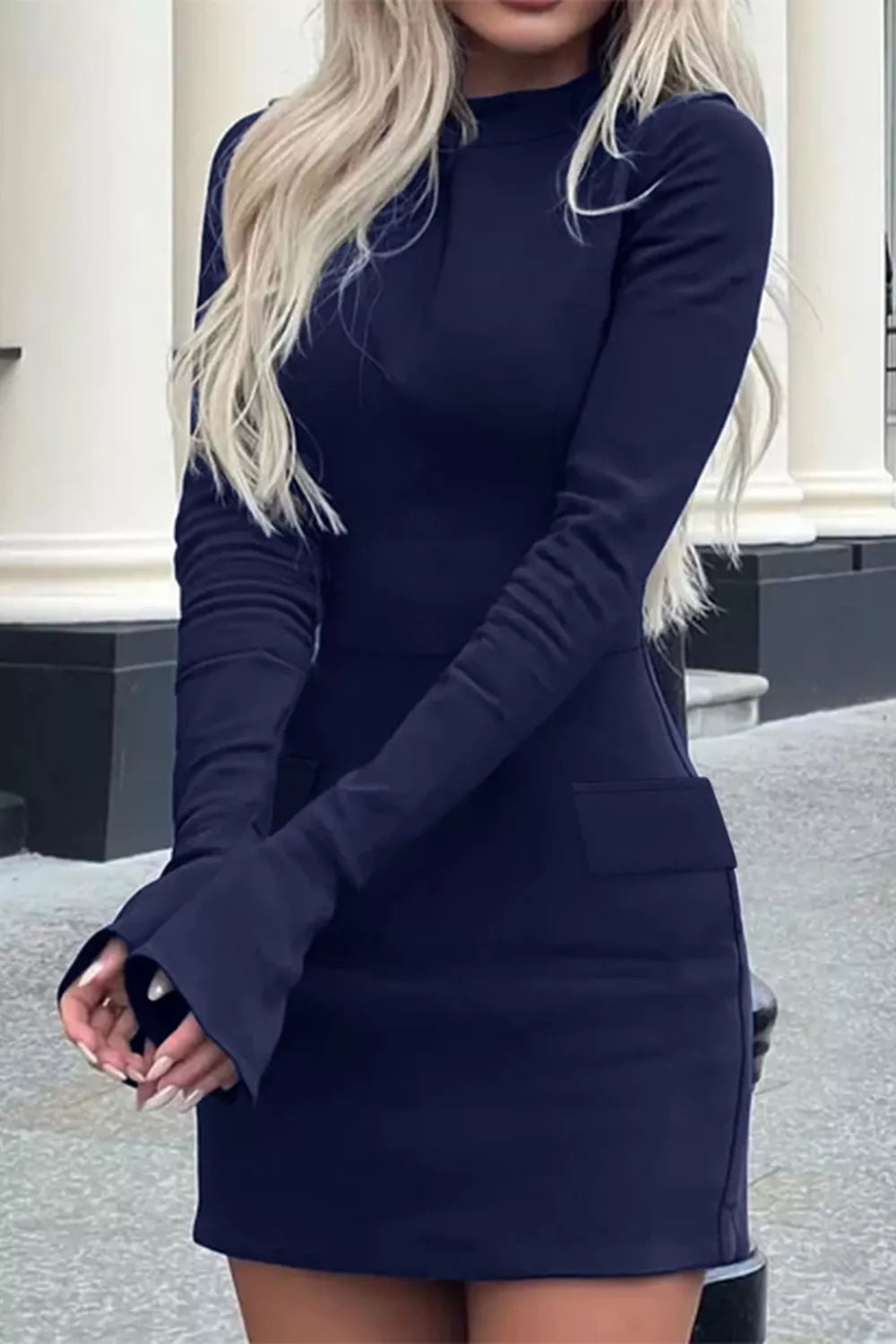 Buttoned Flap-Pocket Mini Dress