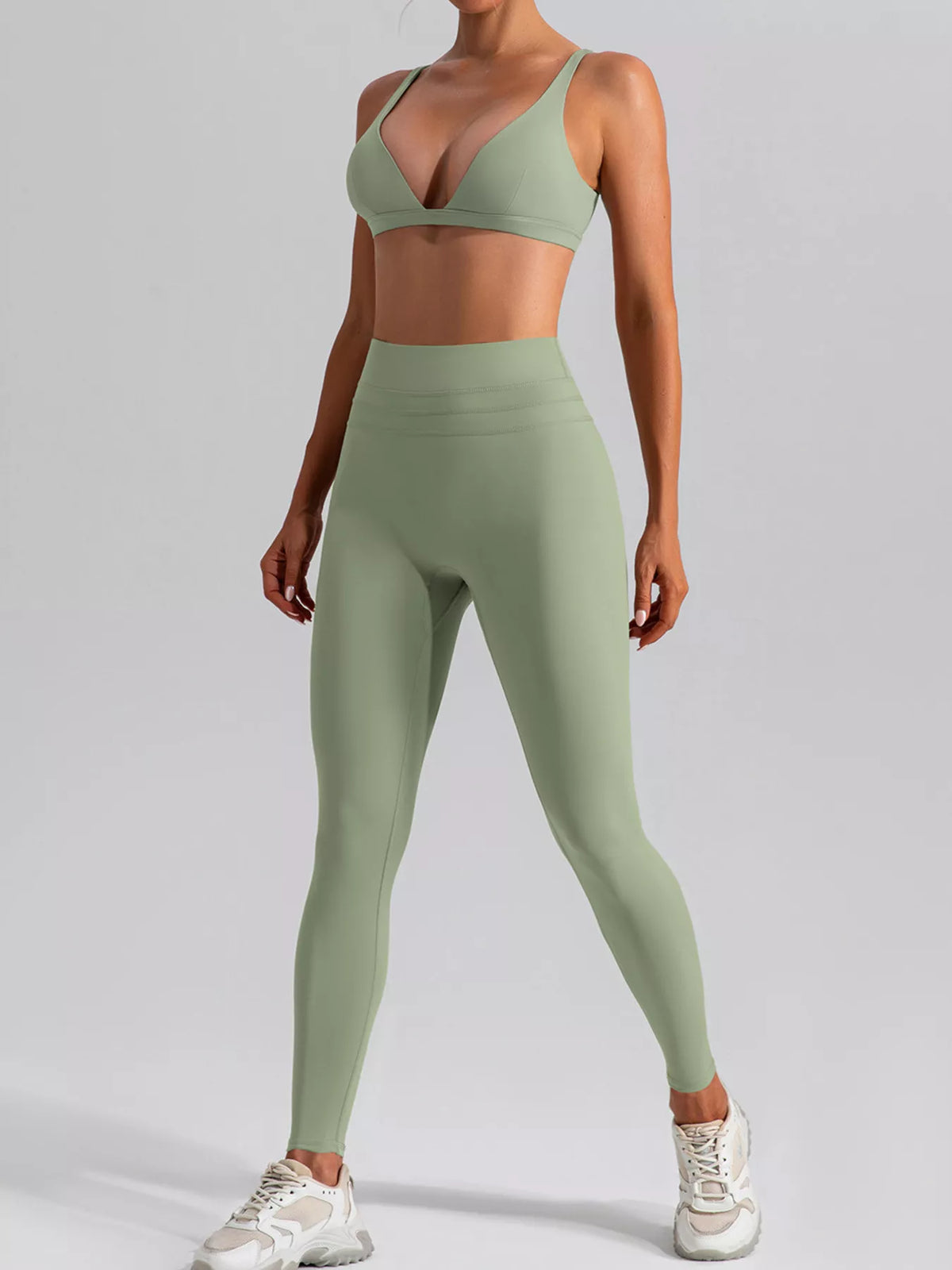 Seamless V-Neck Tank & High-Waisted Pants Set