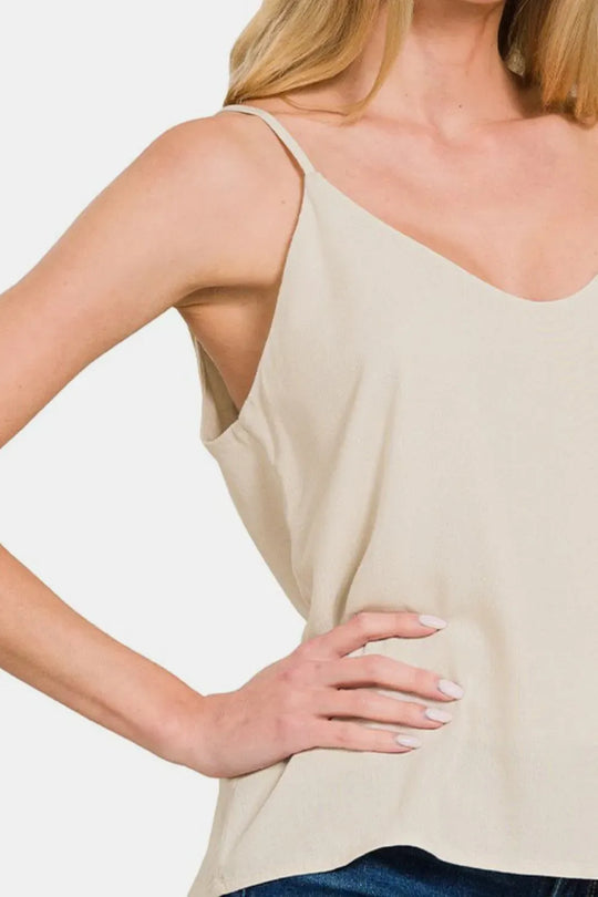 Another view: Two Layered Spaghetti Strap Cami — Beige