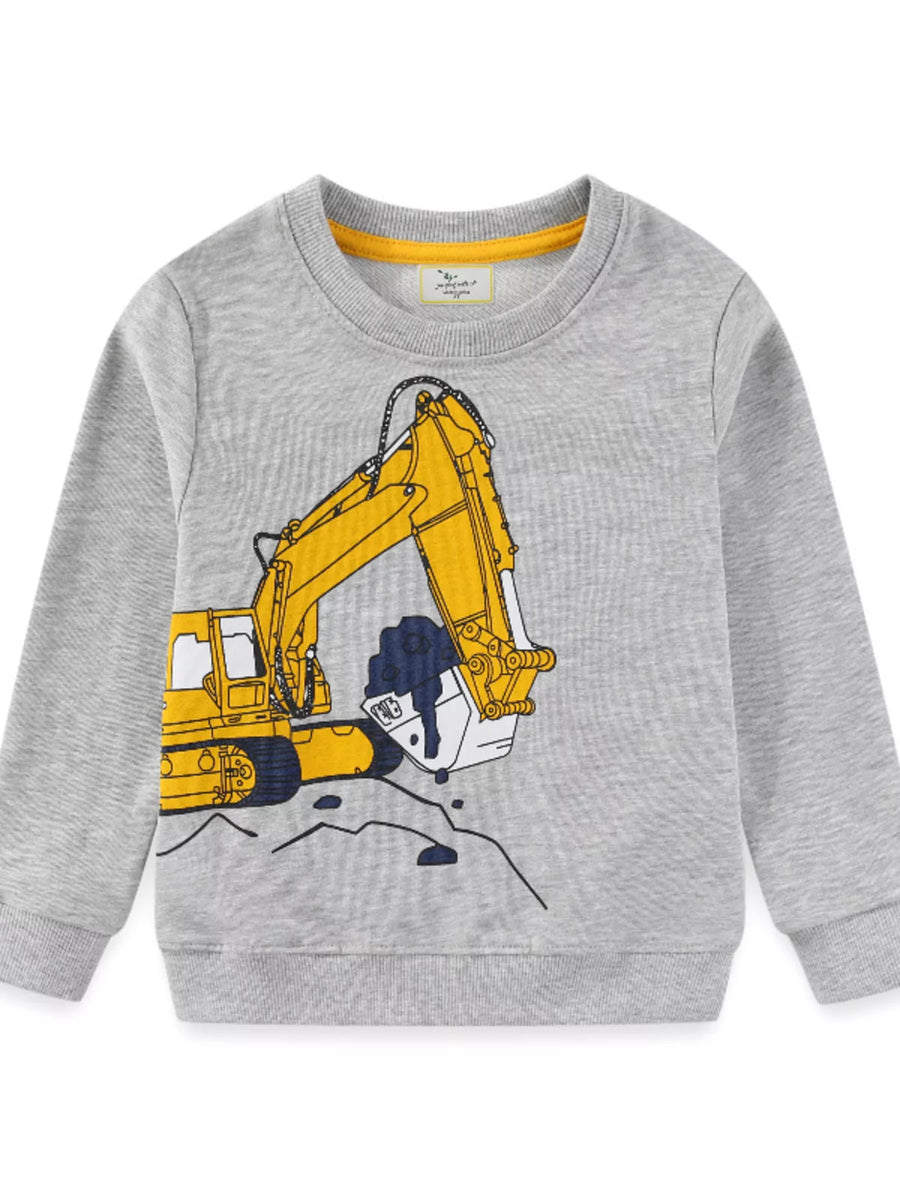 Excavator Graphic Cotton-Blend Sweatshirt — Gray